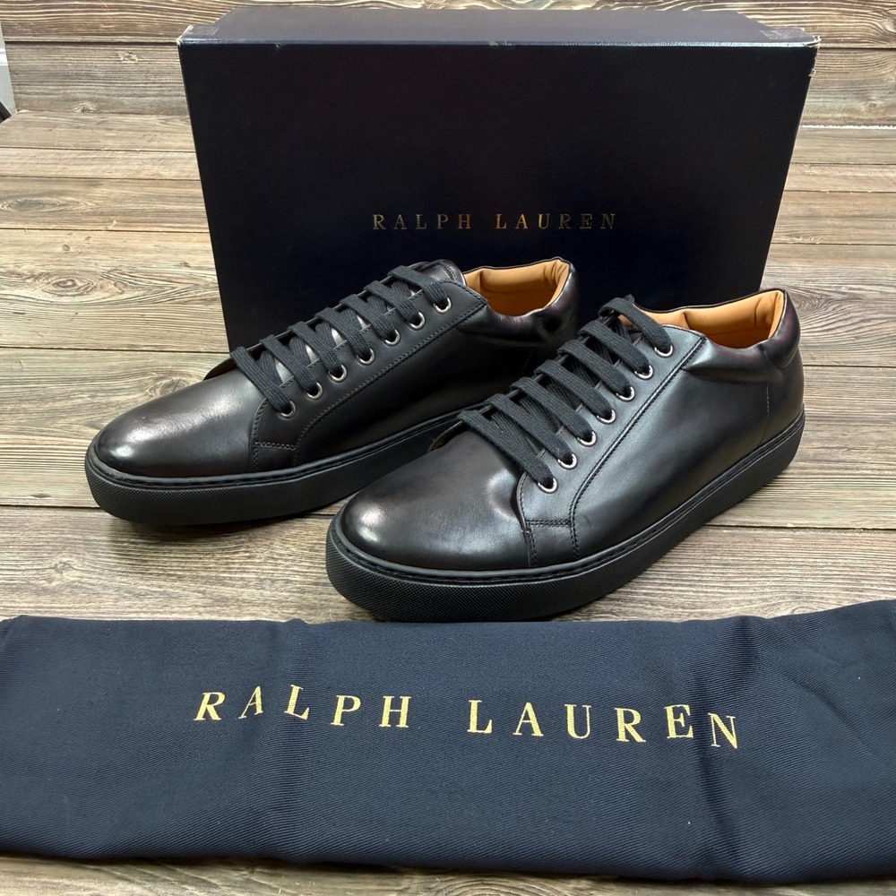 Ralph Lauren Mens Size 10.5 D Severn X Sneaker Black Burnished Calf Italy New